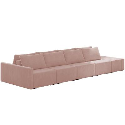 Sofá Ilha Modular Para Sala 392cm Com Puff Dublin K01 Veludo Rosê