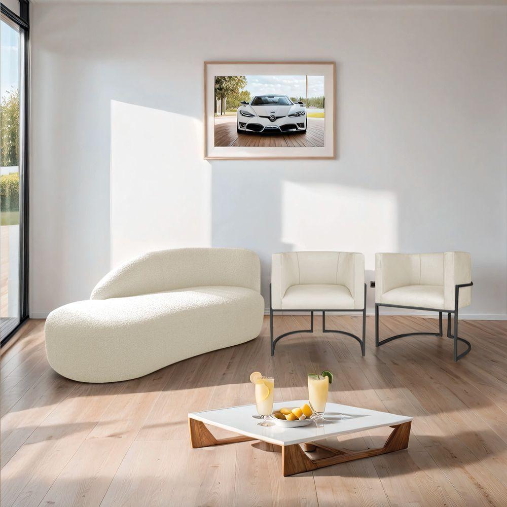 Kit Divã Luna 140cm Lado Esquerdo E 02 Poltronas Base De Ferro Preto Linho Bege - 9