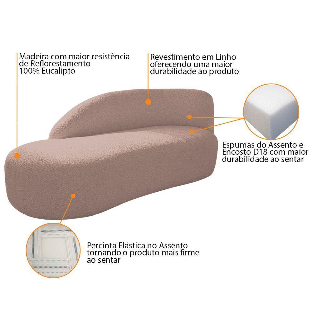 Kit Divã Luna 140cm Lado Esquerdo E 01 Poltrona Base De Ferro Preto Linho Rosê - 10