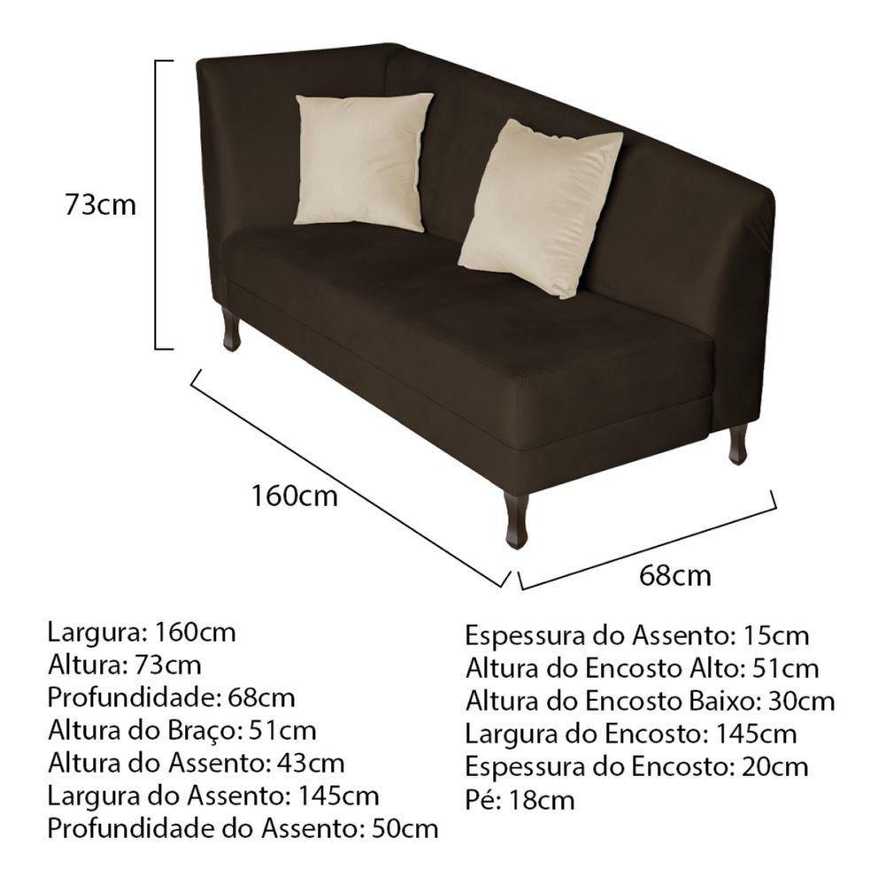 Recamier Heitor 160cm Com Almofada Lado Direito Sintético Cor Marrom/bege - 6