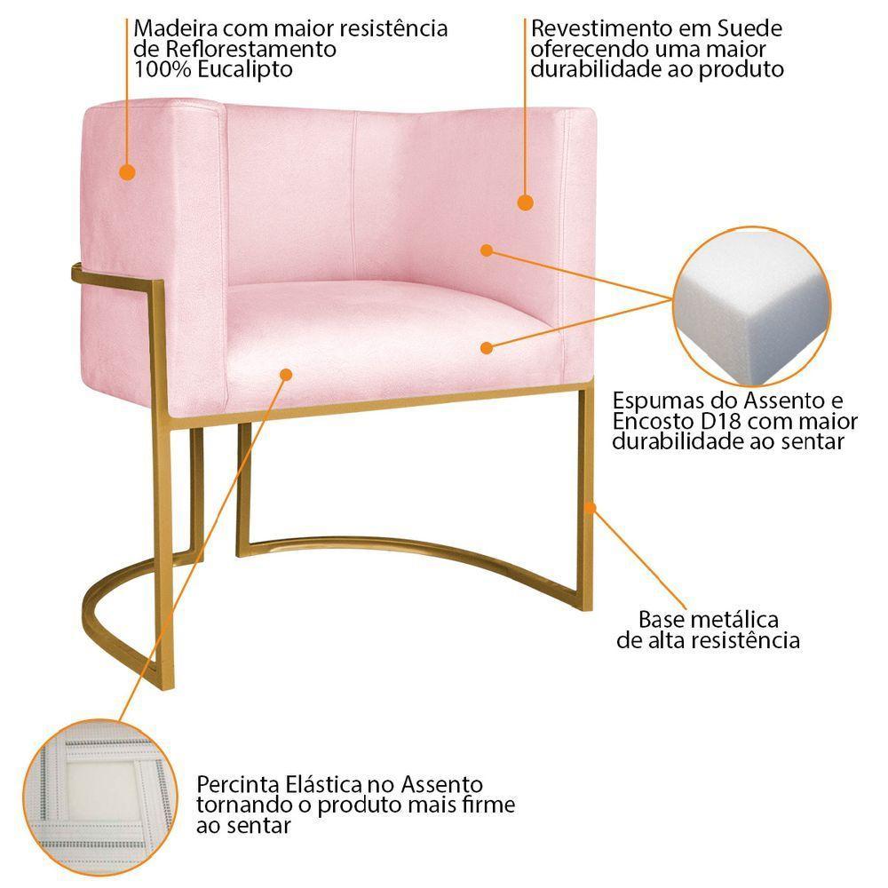 Kit Divã Luna 140cm Lado Esquerdo E 02 Poltronas Base De Ferro Dourado Suede Rosa Bebê - 5