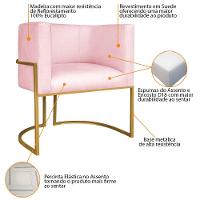 Kit Divã Luna 140cm Lado Esquerdo E 02 Poltronas Base De Ferro Dourado Suede Rosa Bebê - 5