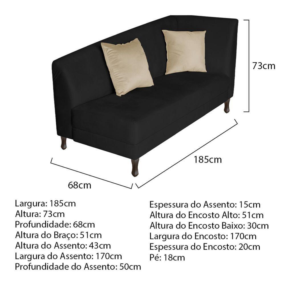 Recamier Heitor 185cm Com Almofada Lado Esquerdo Sintético Cor Preto-bege - 6