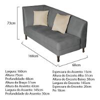 Recamier Heitor 160cm Com Almofada Lado Direito Sintético Cor Cinza-bege - 6
