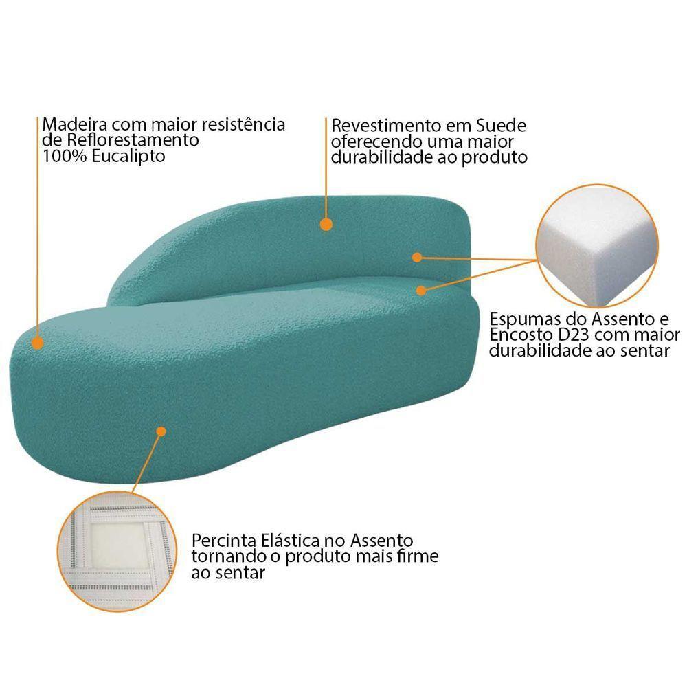 Kit Divã Luna 185cm Lado Esquerdo E 01 Poltrona Base De Ferro Dourado Suede Azul Turquesa - 7