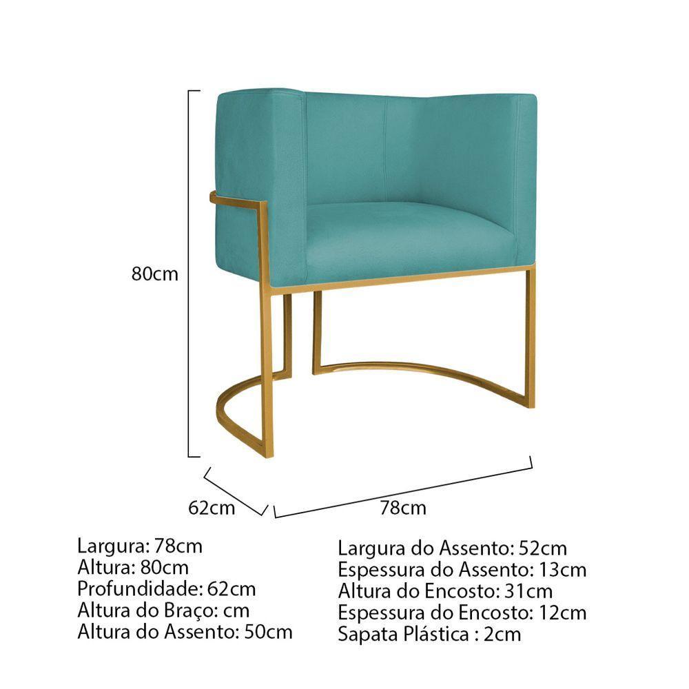Kit Divã Luna 185cm Lado Esquerdo E 01 Poltrona Base De Ferro Dourado Suede Azul Turquesa - 10