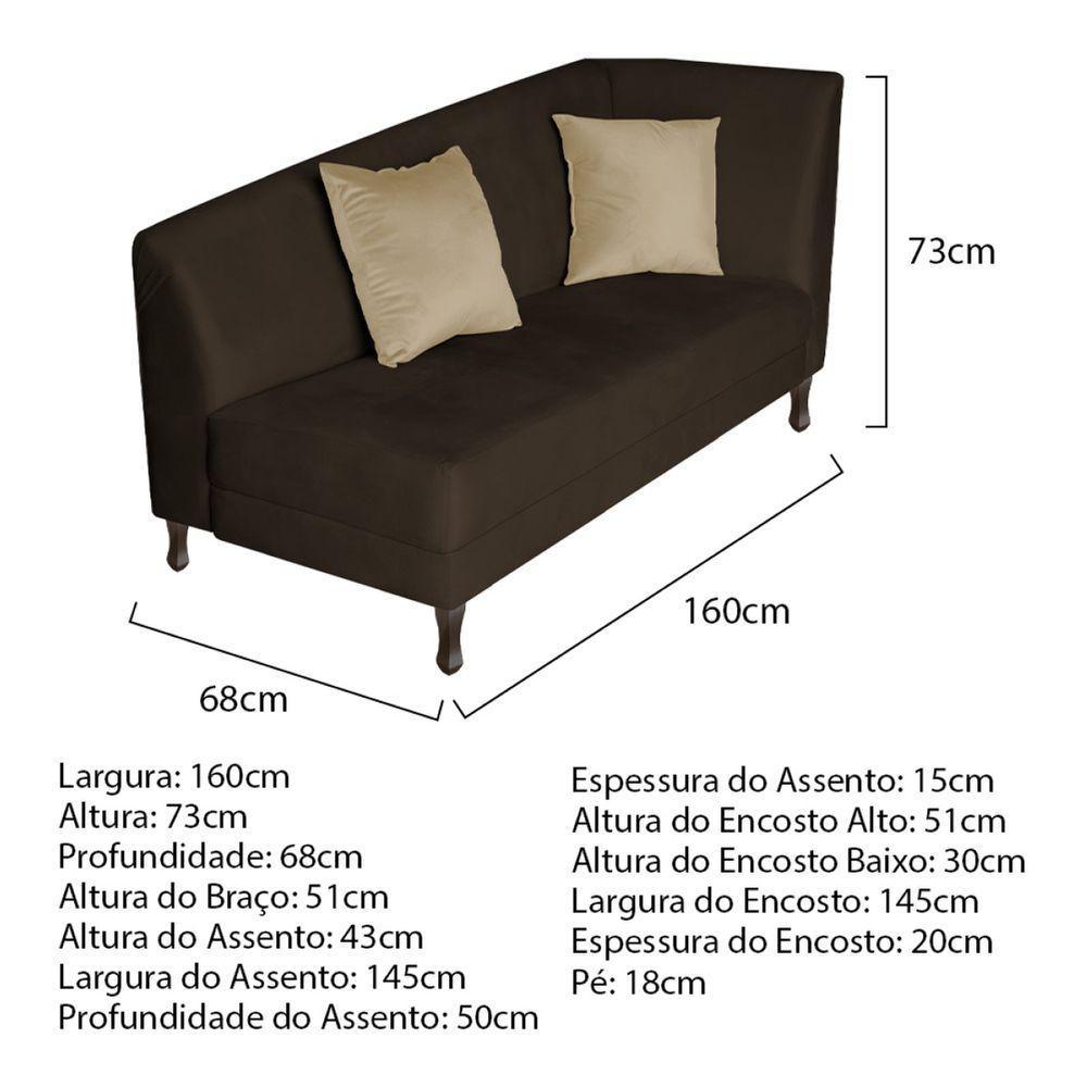 Recamier Heitor 160cm Com Almofada Lado Esquerdo Sintético Cor Marrom-bege - 6