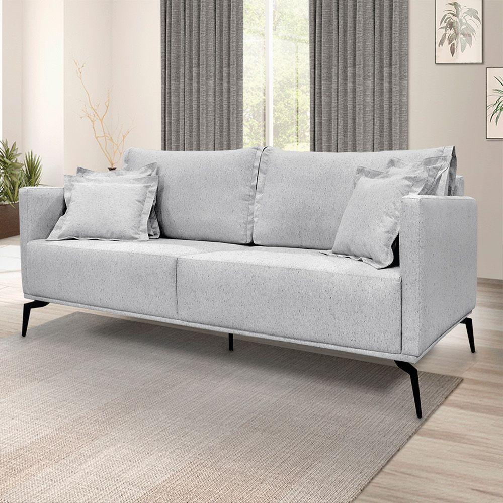 Sofá 2 Lugares Pé De Ferro Preto Rafaela 180 Cm Linho S04 - D'rossi Cor Grigio - 3