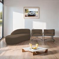 Kit Divã Luna 140cm Lado Esquerdo E 02 Poltronas Base De Ferro Preto Suede Marrom - 9