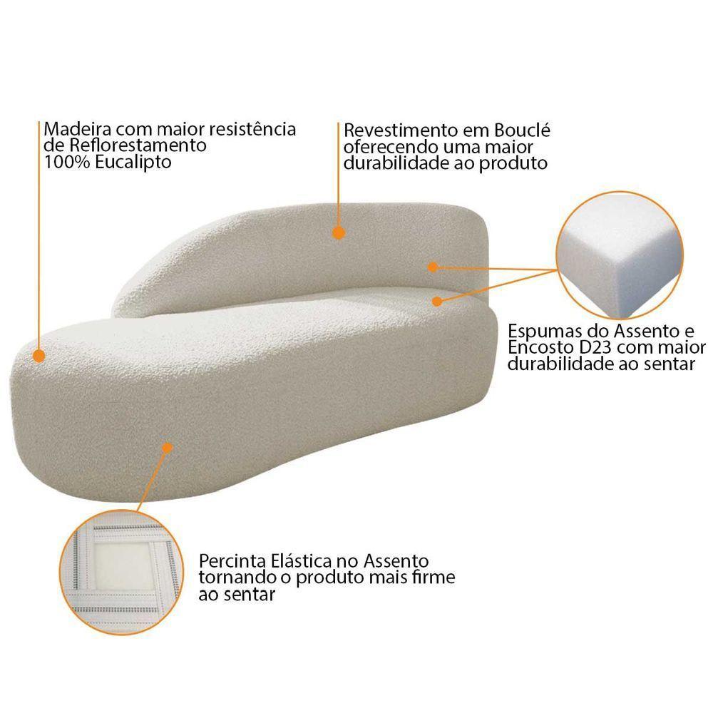 Divã Recamier Curvo Luna 140cm Lado Esquerdo Bouclé Bege - 8