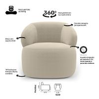 Kit Poltrona Giratória E Sofá Orgânico Living Glee 02 Lugares 140cm Bouclê Bege - Desk Design - 9