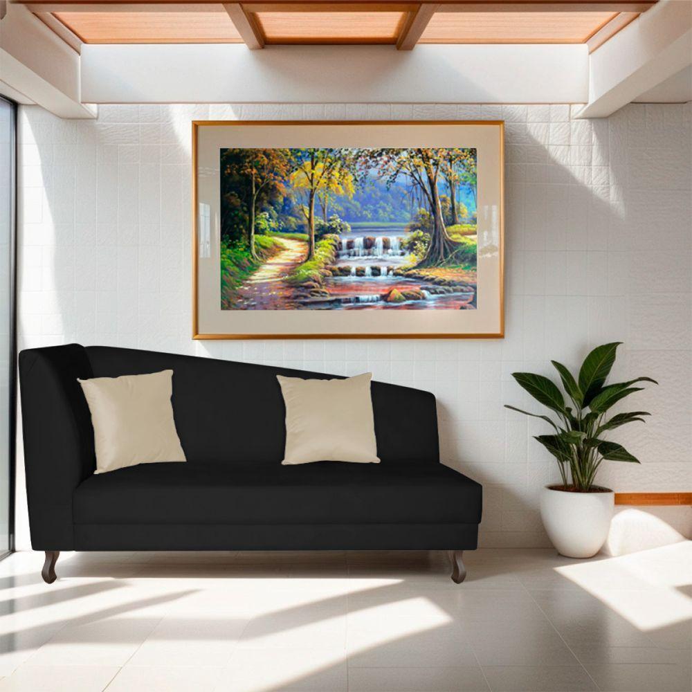 Recamier Heitor 185cm Com Almofada Lado Direito Sintético Cor Preto-bege - 7