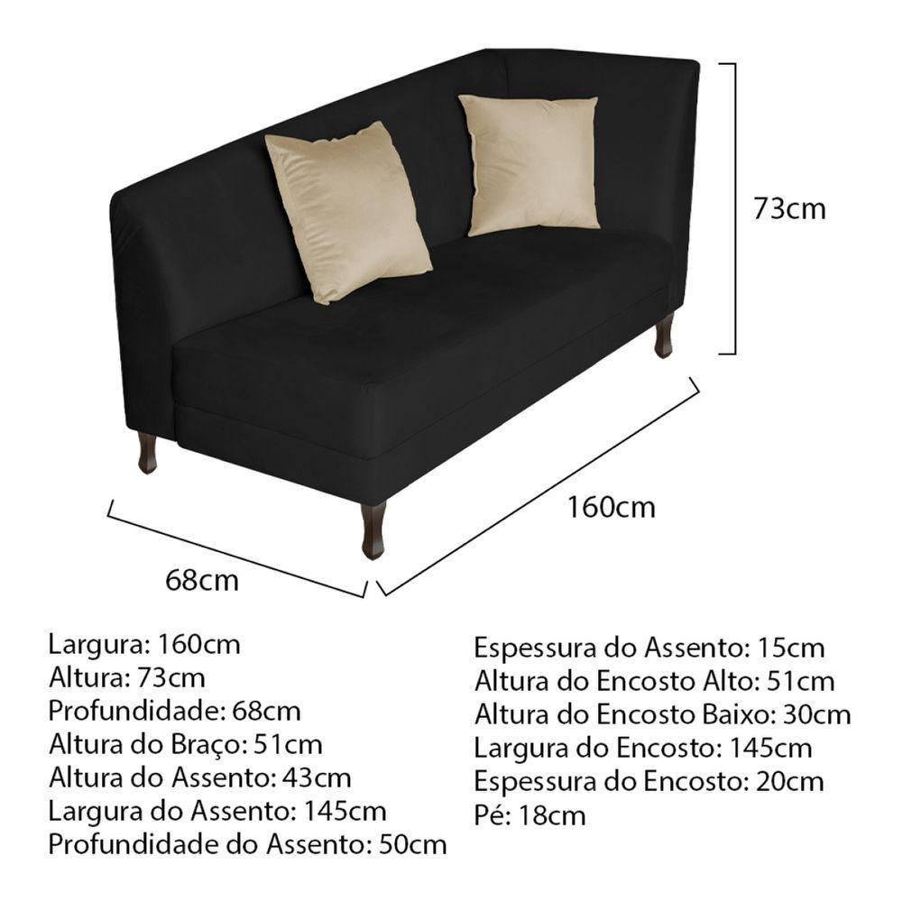 Recamier Heitor 160cm Com Almofada Lado Esquerdo Sintético Cor Preto-bege - 6