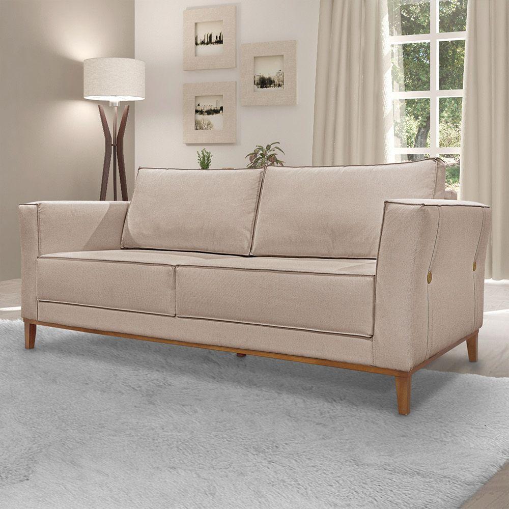 Sofá 2 Lugares Base De Madeira Grace 190 Cm Linho S04 - D'rossi Cor Areia - 2