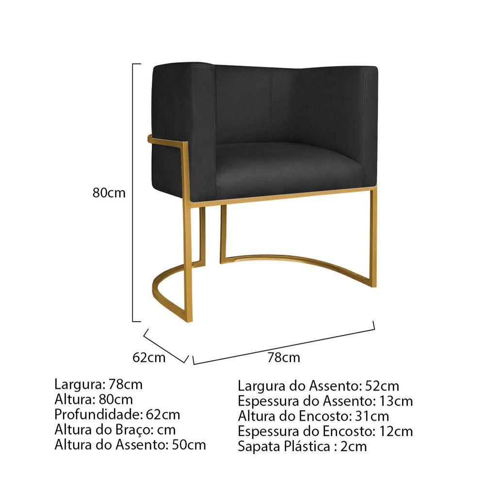 Kit Divã Luna 185cm Lado Esquerdo E 02 Poltronas Base De Ferro Dourado Suede Preto - 10