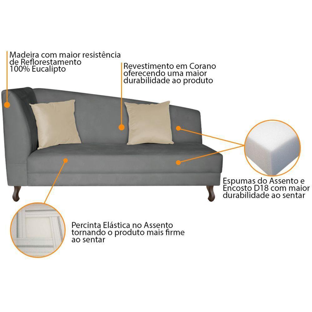 Recamier Heitor 185cm Com Almofada Lado Direito Sintético Cor Cinza/bege - 8