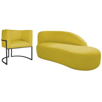Kit Divã Luna 160cm Lado Direito E 01 Poltrona Base De Ferro Preto Suede Amarelo