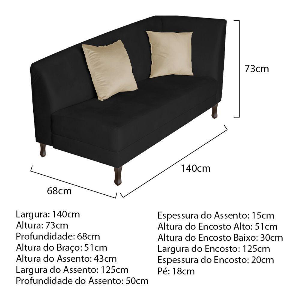 Recamier Heitor 140cm Com Almofada Lado Esquerdo Sintético Cor Preto/bege - 6