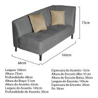 Recamier Heitor 160cm Com Almofada Lado Esquerdo Sintético Cor Cinza/bege - 6