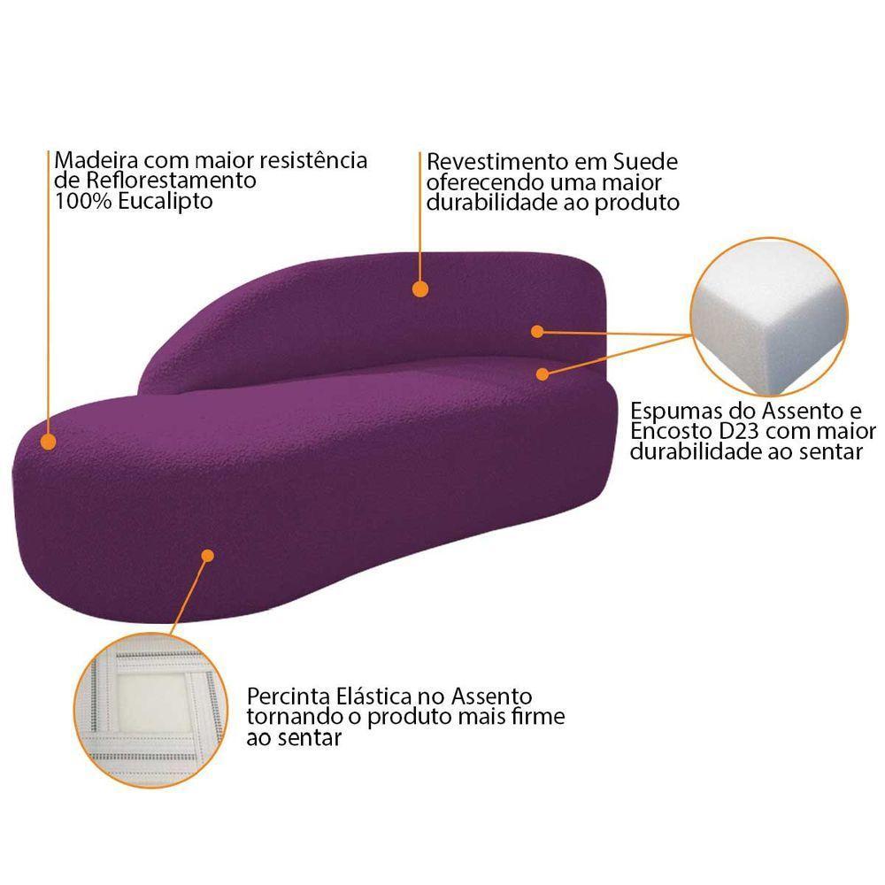 Kit Divã Luna 140cm Lado Esquerdo E 02 Poltronas Base De Ferro Preto Suede Roxo - 7