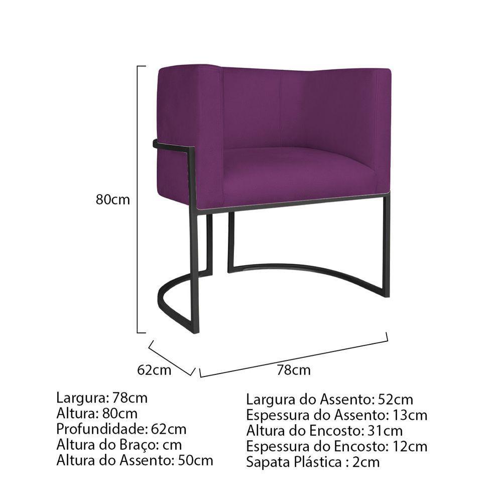 Kit Divã Luna 140cm Lado Esquerdo E 02 Poltronas Base De Ferro Preto Suede Roxo - 10