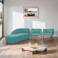 Kit Divã Luna 185cm Lado Esquerdo E 02 Poltronas Base De Ferro Preto Suede Azul Turquesa - 9