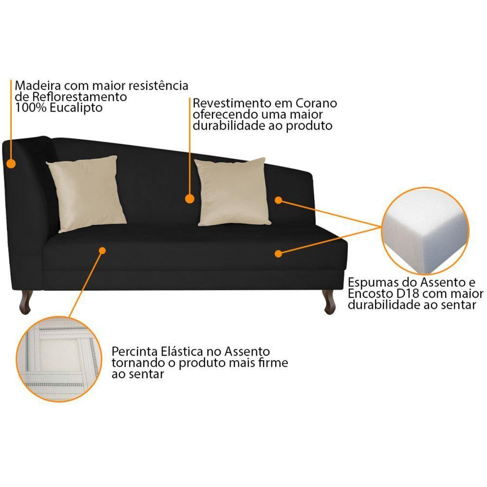 Recamier Heitor 185cm Com Almofada Lado Direito Sintético Preto Bege - 6