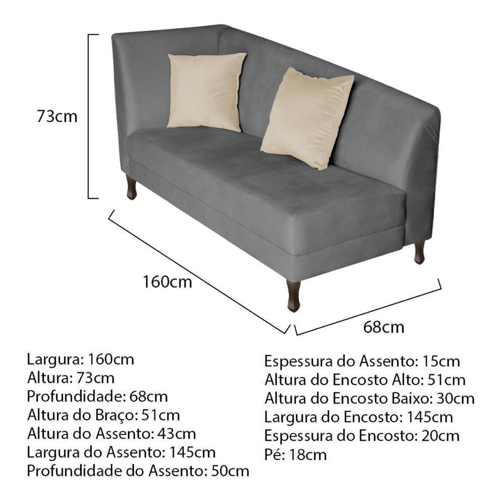 Recamier Heitor 160cm Com Almofada Lado Direito Sintético Cor Cinza/bege - 6