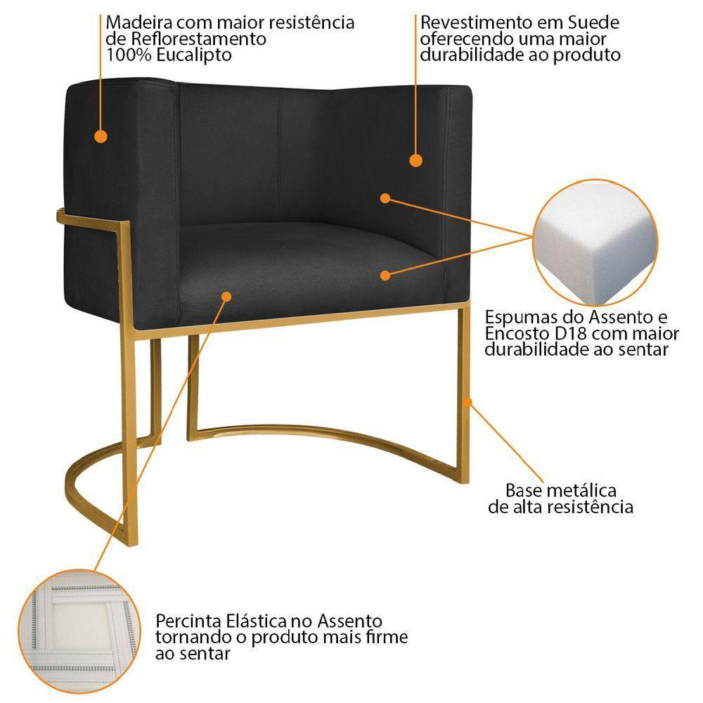 Kit Divã Luna 140cm Lado Esquerdo E 01 Poltrona Base De Ferro Dourado Suede Cor Preto - 9