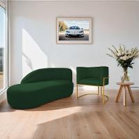 Kit Divã Luna 140cm Lado Esquerdo E 01 Poltrona Base De Ferro Dourado Suede Cor Verde - 8