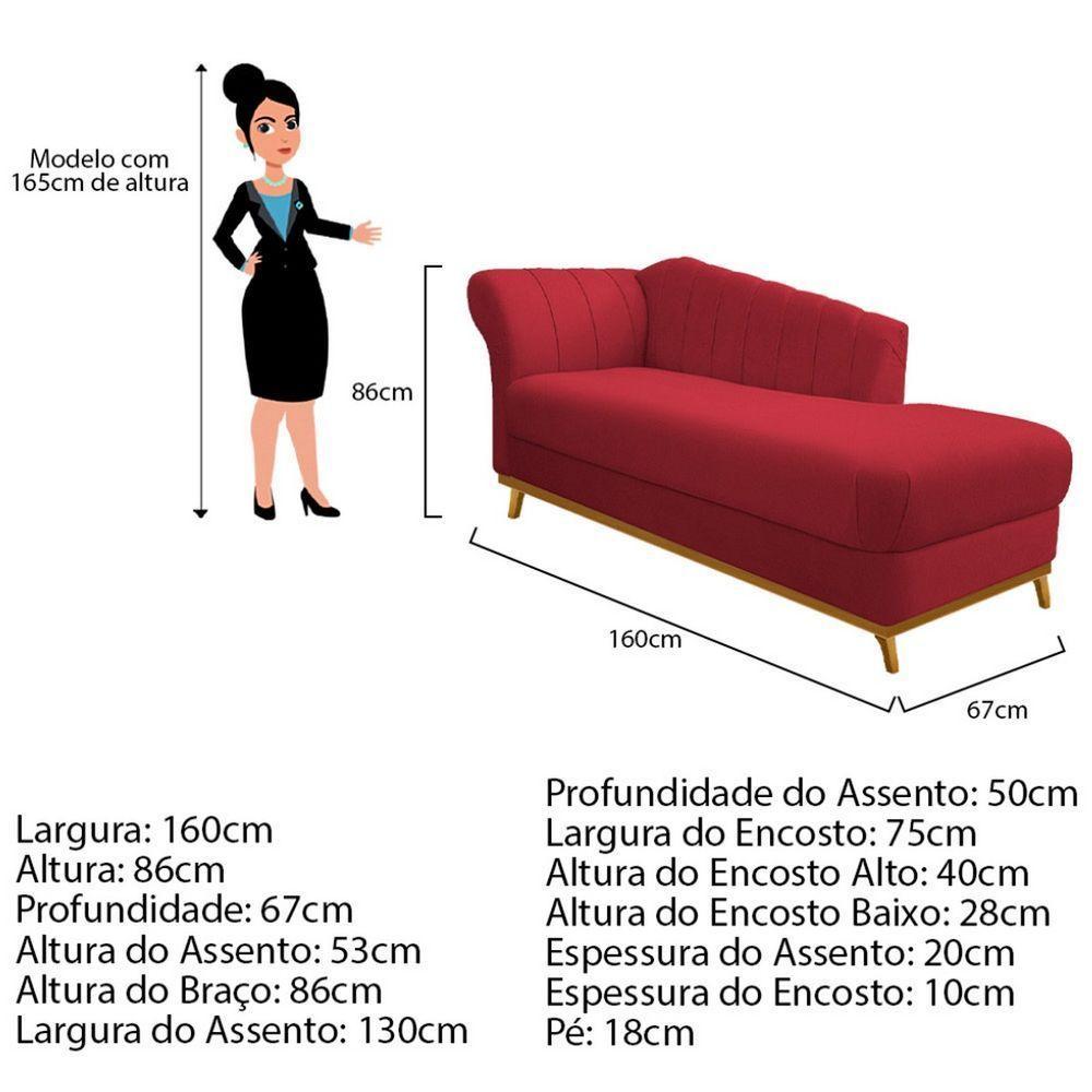 Diva Recamier Vanessa 160cm Lado Direito Suede Cor Vermelho - 7