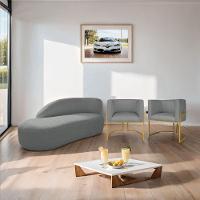 Kit Divã Luna 160cm Lado Esquerdo E 02 Poltronas Base De Ferro Dourado Suede Cinza - 9