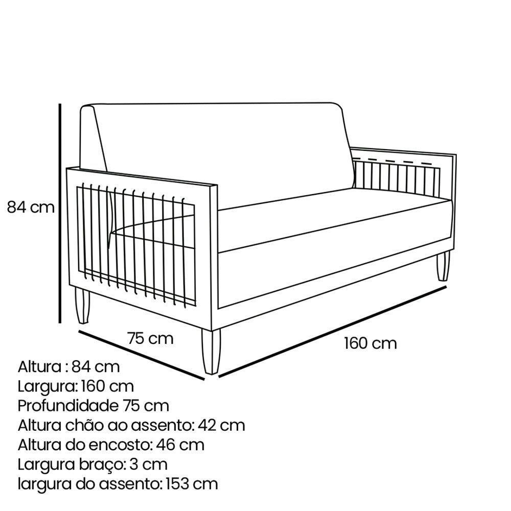 Sofá 2 Lugares Base De Madeira Mariana 160 Cm Linho S04 - D'rossi Cor Grigio - 6