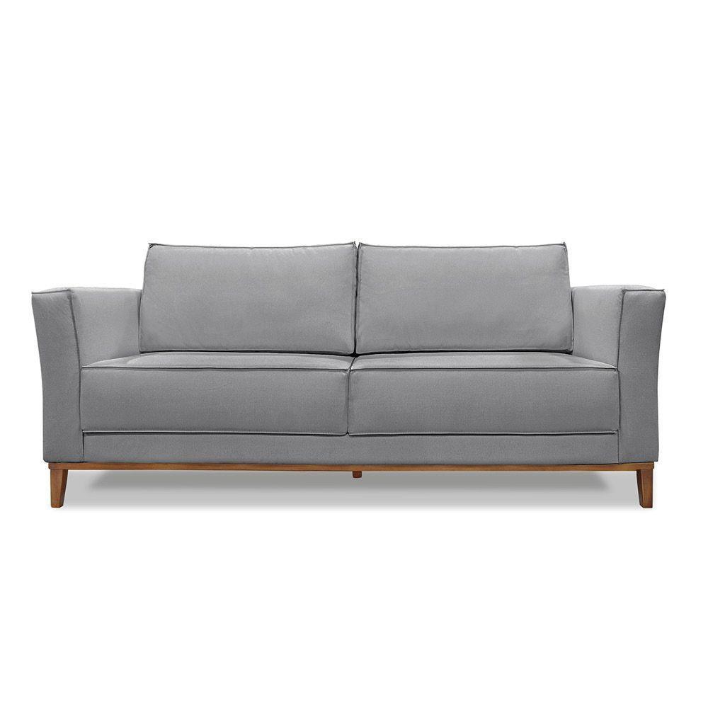 Sofá 3 Lugares Base De Madeira Grace 230 Cm Linho S04 - D'rossi Cor Cinza - 1