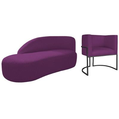 Kit Divã Luna 185cm Lado Esquerdo E 01 Poltrona Base De Ferro Preto Suede Cor Roxo