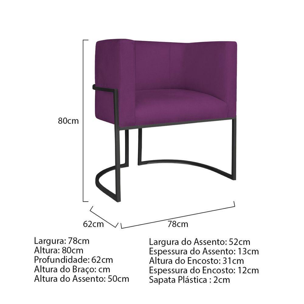 Kit Divã Luna 185cm Lado Direito E 02 Poltronas Base De Ferro Preto Suede Cor Roxo - 9