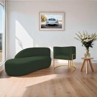 Kit Divã Luna 140cm Lado Esquerdo E 01 Poltrona Base De Ferro Dourado Linho Cor Verde - 8