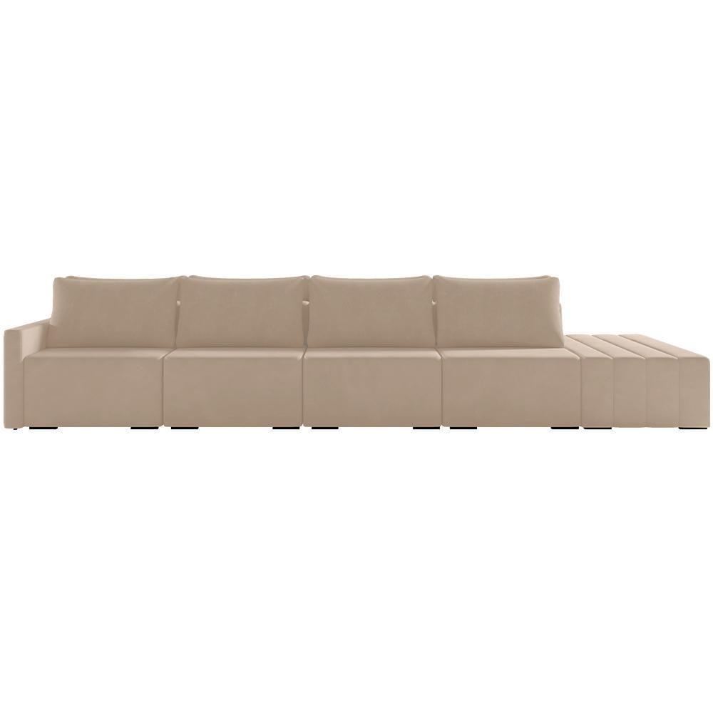 Sofá Ilha Modular Para Sala 432cm Com Puff Dublin K01 Veludo Bege - 5