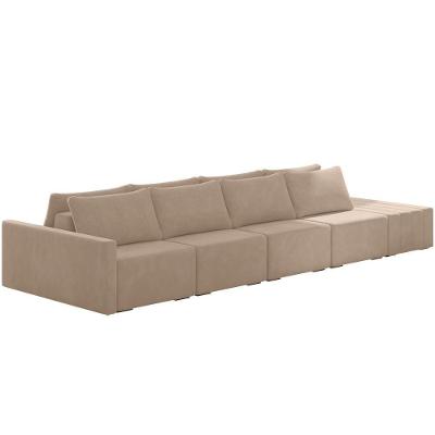 Sofá Ilha Modular Para Sala 432cm Com Puff Dublin K01 Veludo Bege