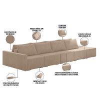 Sofá Ilha Modular Para Sala 432cm Com Puff Dublin K01 Veludo Bege
