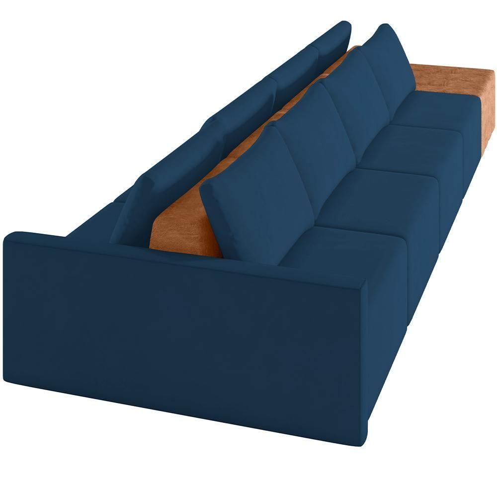 Sofá Ilha Modular Para Sala 432cm Com Puff Dublin K01 Veludo Azul Sintético Caramelo - Lyam Decor - 4