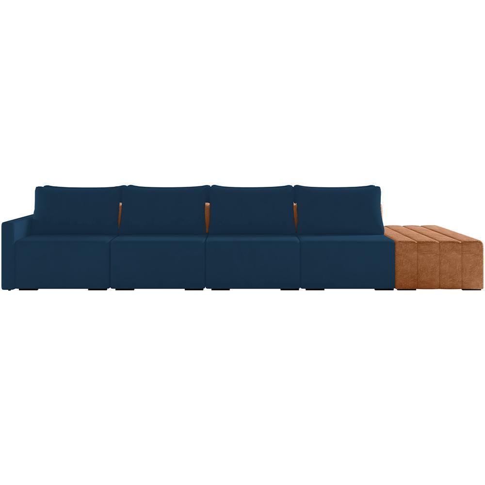 Sofá Ilha Modular Para Sala 432cm Com Puff Dublin K01 Veludo Azul Sintético Caramelo - Lyam Decor - 5