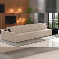 Sofá Ilha Modular Para Sala 432cm Com Puff Dublin K01 Veludo Bege E Sintético Preto - Lyam Decor - 6