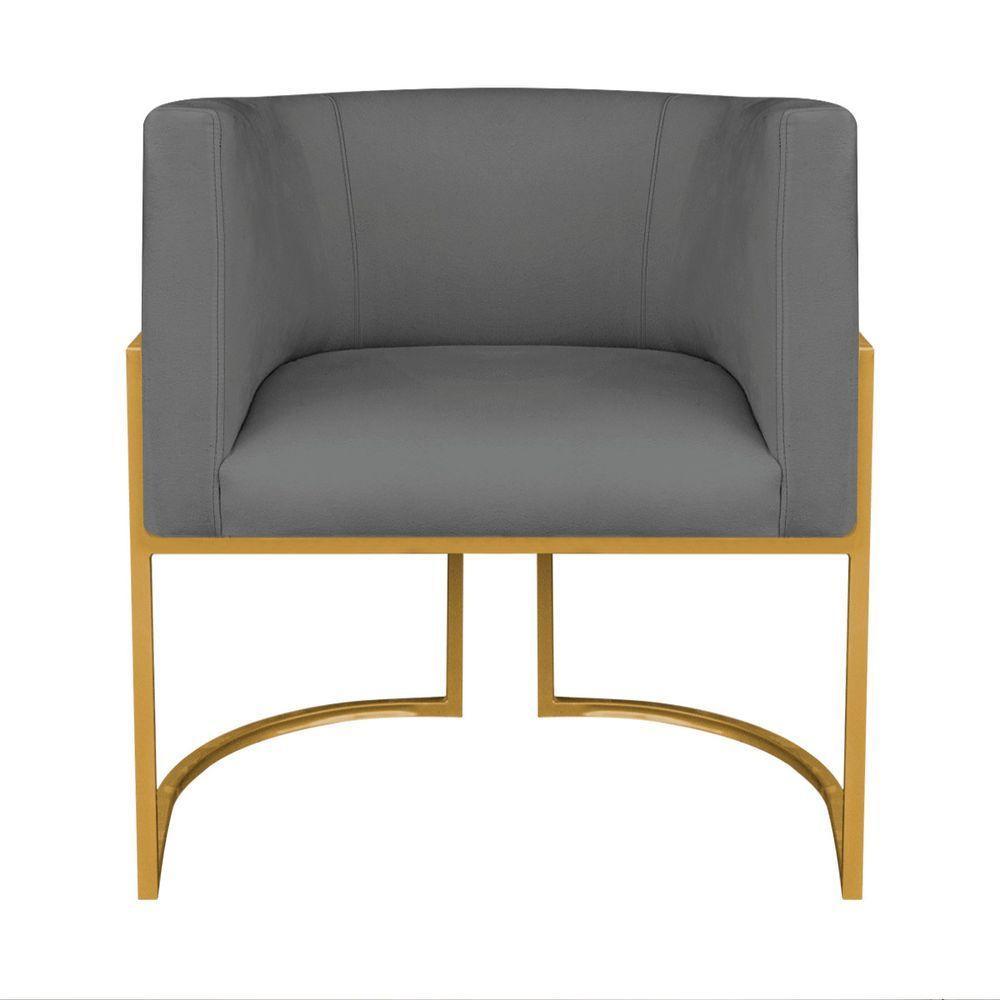 Kit Divã Luna 140cm Lado Direito E 01 Poltrona Base De Ferro Dourado Linho Cor Cinza Escuro - 8