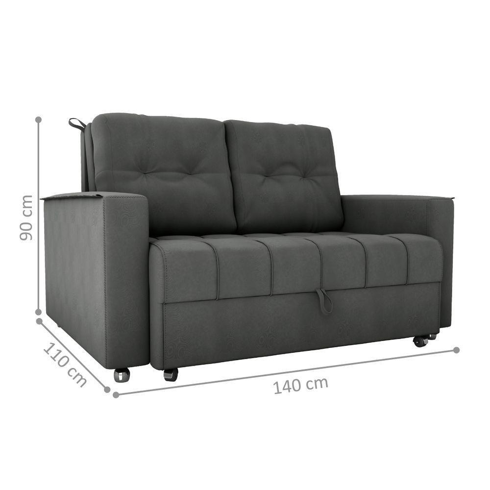 Sofá Cama 2 Lugares Duleek Veludo Maserati Chumbo - 4