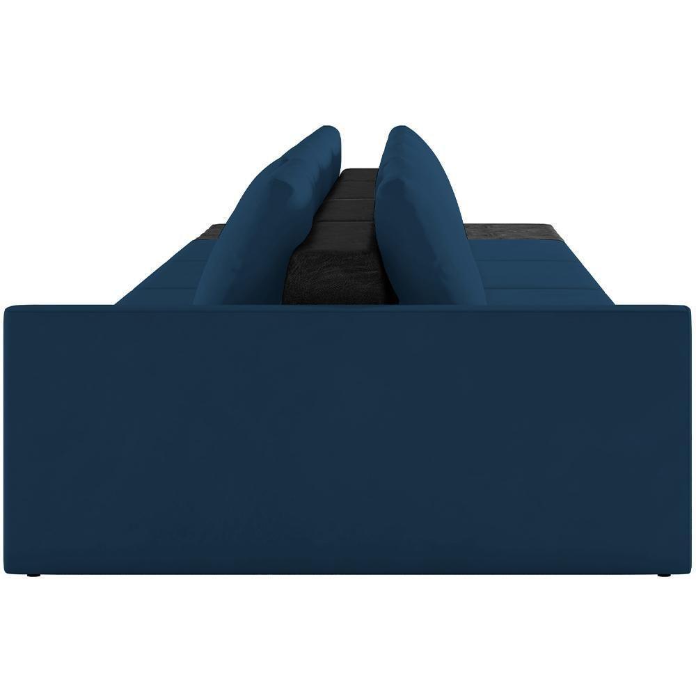 Sofá Ilha Modular Para Sala 432cm Com Puff Dublin K01 Veludo Azul Marinho E Sintético Preto - Lyam Decor - 2