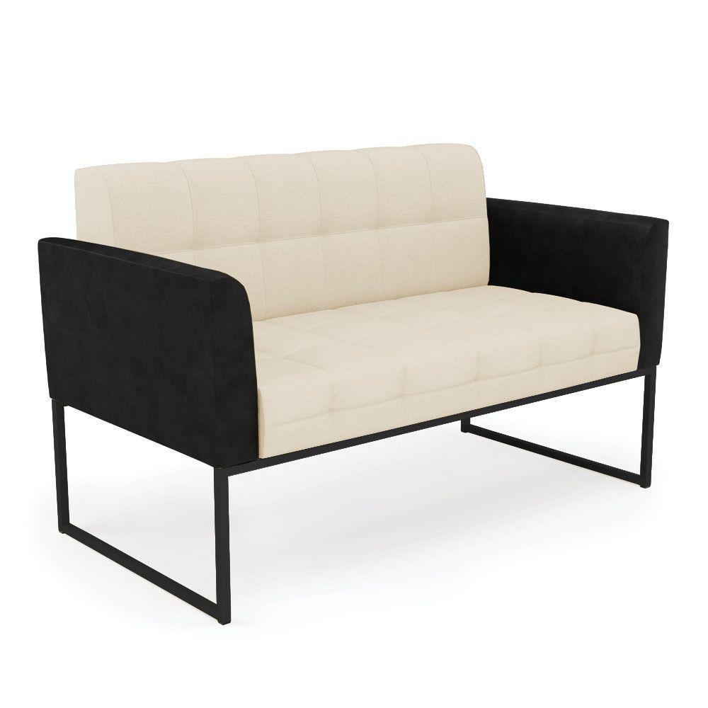 Sofá Namoradeira E 2 Poltronas Base Industrial Preto Elisa Preto-linho Bege A19 D03 - D'rossi - 6