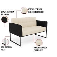 Sofá Namoradeira E 2 Poltronas Base Industrial Preto Elisa Preto-linho Bege A19 D03 - D'rossi - 3