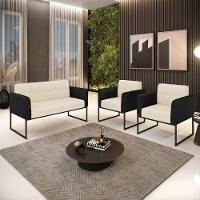 Sofá Namoradeira E 2 Poltronas Base Industrial Preto Elisa Preto-linho Bege A19 D03 - D'rossi - 7