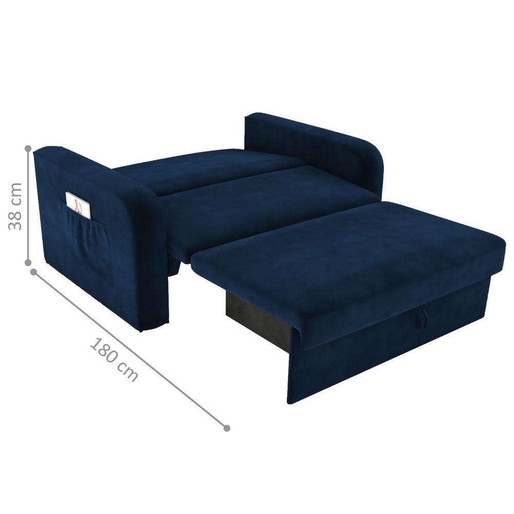 Sofá Cama Com Baú 2 Lugares Raheny Veludo Azul - 3